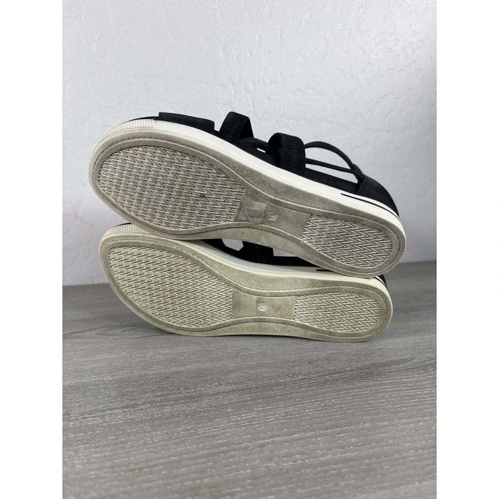 Eileen Fisher Skill Tumbled Sneaker Sandals Black Nubuck Elastic Strappy Zip 7.5